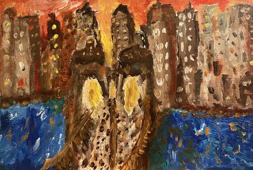 Abstrakte Brooklyn Bridge im Abendschein Steven Elijah Neuhaus