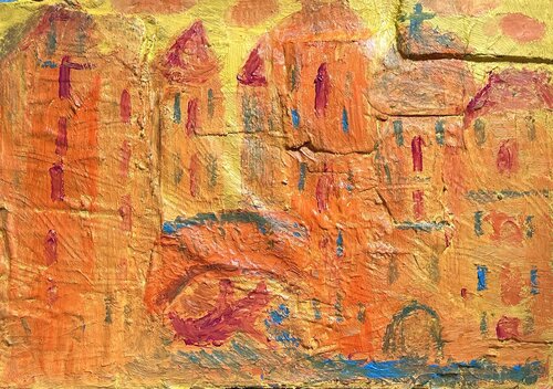 Paris in  recycelten Materialien und einer einzigartigen Kombination aus Farbe, Gesso und Mehl de Steven Elijah Neuhaus, Pintura a la venta en Singulart