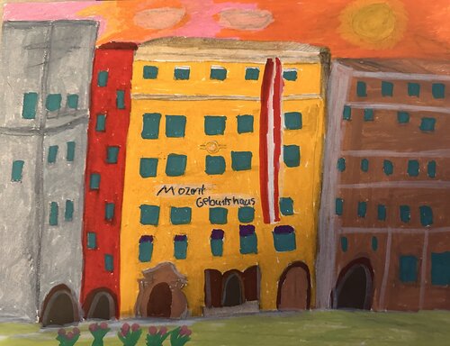 Mozart Geburtshaus Naiver Stil van Steven Elijah Neuhaus, Schilderij te koop op Singulart