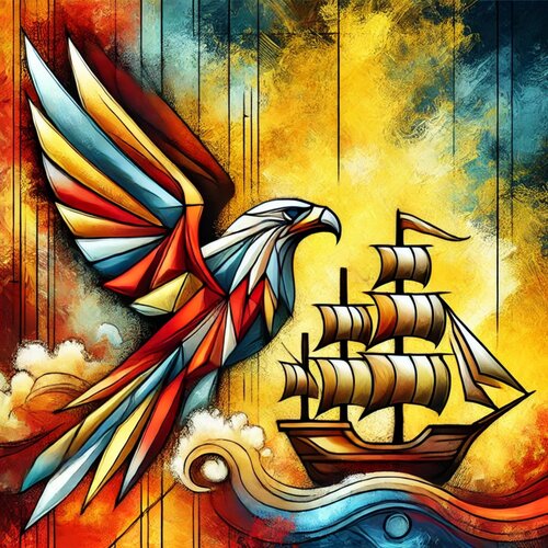 Adler und Schiff digital paint von Steven Elijah Neuhaus, Digital kaufen auf Singulart