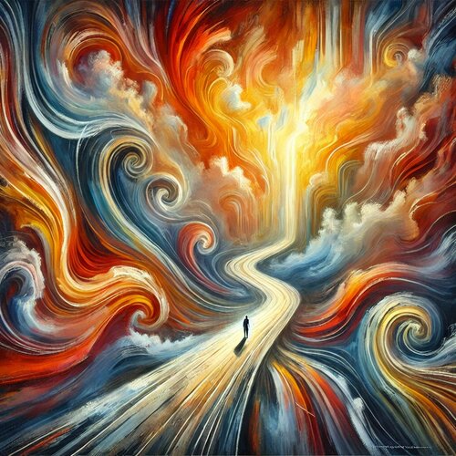 Der Weg physisch gemalt digitalisiert und im AI bearbeitet de Steven Elijah Neuhaus, Pintura a la venta en Singulart