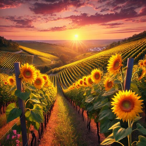 Sonnenblumen im Abendlicht di Steven Elijah Neuhaus, Digitale in vendita su Singulart