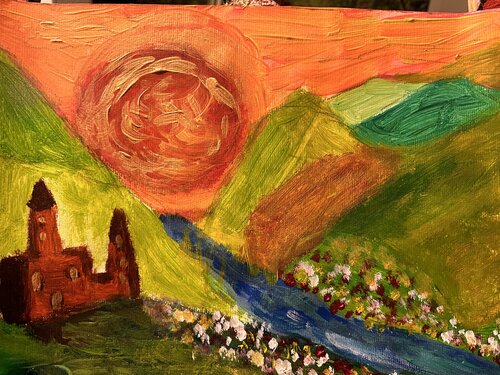 Fantasievolle Welt ein Schloss am Rande der Blumen von Steven Elijah Neuhaus, Malerei kaufen auf Singulart