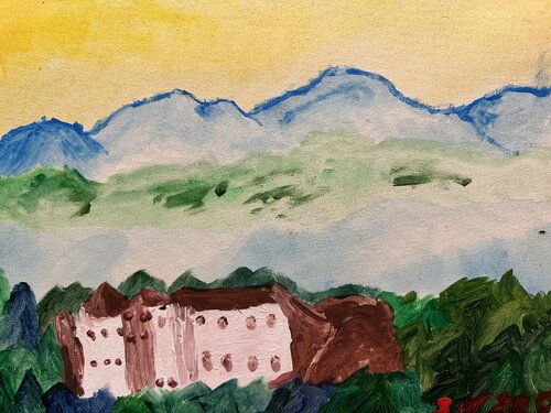Possenhofeb Bayern naiver Stil meiner Kindheit par Steven Elijah Neuhaus, Peinture en vente sur Singulart