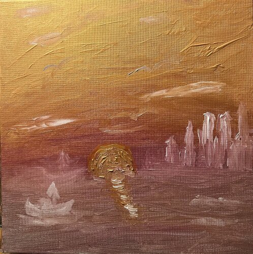 Gold Schiff City van Steven Elijah Neuhaus, Schilderij te koop op Singulart