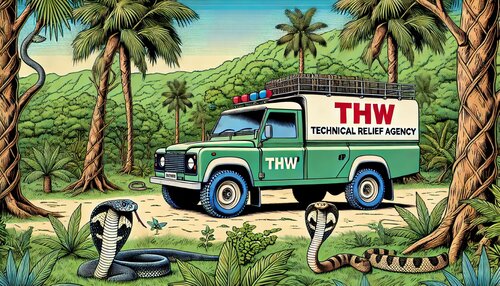 Kinder Ai Kunst THW Auto und Schlangen neuro diverser Künstler par Steven Elijah Neuhaus, Peinture en vente sur Singulart