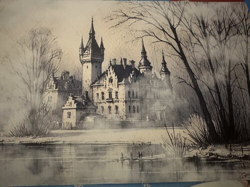 Das Schloss am Teich van Steven Elijah Neuhaus, Schilderij te koop op Singulart