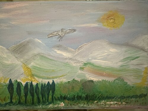 Der Adler über den Bergen im Sonnenuntergang von Steven Elijah Neuhaus, Malerei kaufen auf Singulart