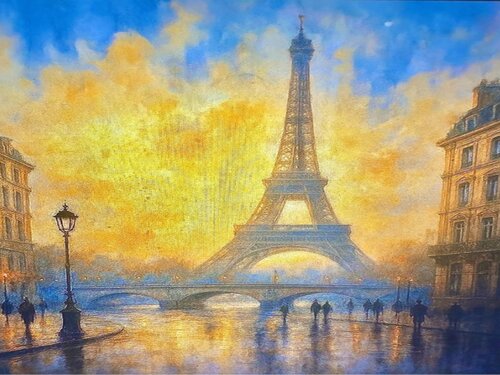 Paris träumischer digital verspielte Art auf Leinwand mit physischer Bearbeitung Steven Elijah Neuhaus