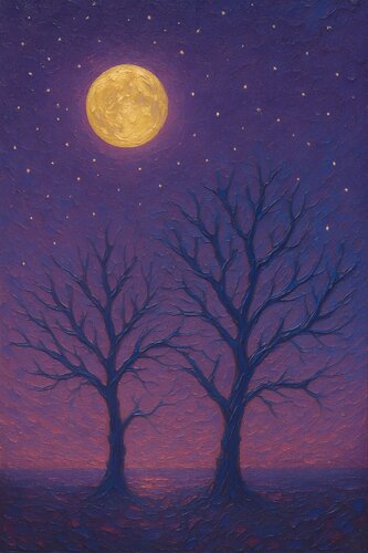 Bäume der Weisheit im Mondschein de Steven Elijah Neuhaus, Pintura a la venta en Singulart