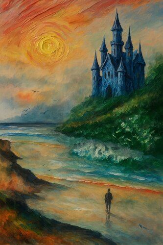 Das Schloss der Klippen zum Meer par Steven Elijah Neuhaus, Peinture en vente sur Singulart