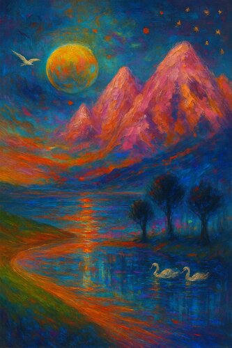 Dream world am Abend Mixed Media Werk par Steven Elijah Neuhaus, Peinture en vente sur Singulart