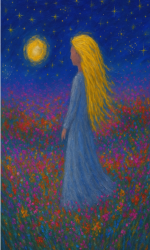 Die Frau der Blüten im Mondschein di Steven Elijah Neuhaus, Pittura in vendita su Singulart