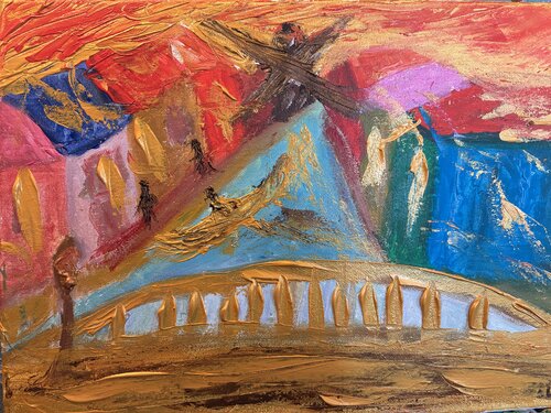 Naiv abstrakte Fluss City die Farben von Colmar par Steven Elijah Neuhaus, Peinture en vente sur Singulart