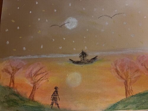 Goldener Mondschein über der See van Steven Elijah Neuhaus, Schilderij te koop op Singulart