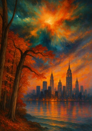 Die Kraft der Atmosphäre im Herbste einer Skyline di Steven Elijah Neuhaus, Pittura in vendita su Singulart