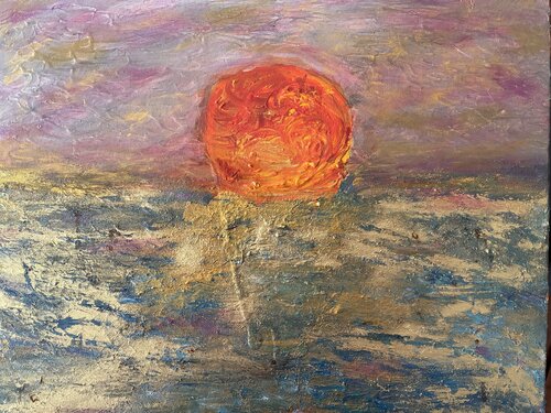 Rot goldenes Sonne des Meeres van Steven Elijah Neuhaus, Schilderij te koop op Singulart