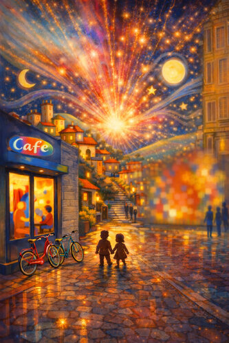 Der kleine Traumfänger in der Stadt des Glücks di Steven Elijah Neuhaus, Pittura in vendita su Singulart