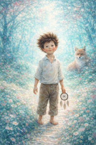 Der kleine Traumfänger und der Fuchs Mixed Media par Steven Elijah Neuhaus, Peinture en vente sur Singulart