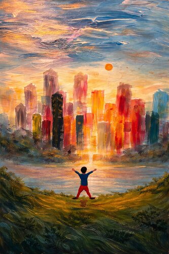 Der kleine Traumfänger City Of Freedom van Steven Elijah Neuhaus, Schilderij te koop op Singulart