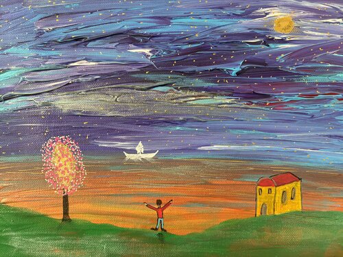 Der kleine Traumfänger und das Schiff der Abendsterne by Steven Elijah Neuhaus, Painting for Sale on Singulart