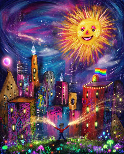 Der kleiner Traumfänger und die Glamour Nacht di Steven Elijah Neuhaus, Pittura in vendita su Singulart