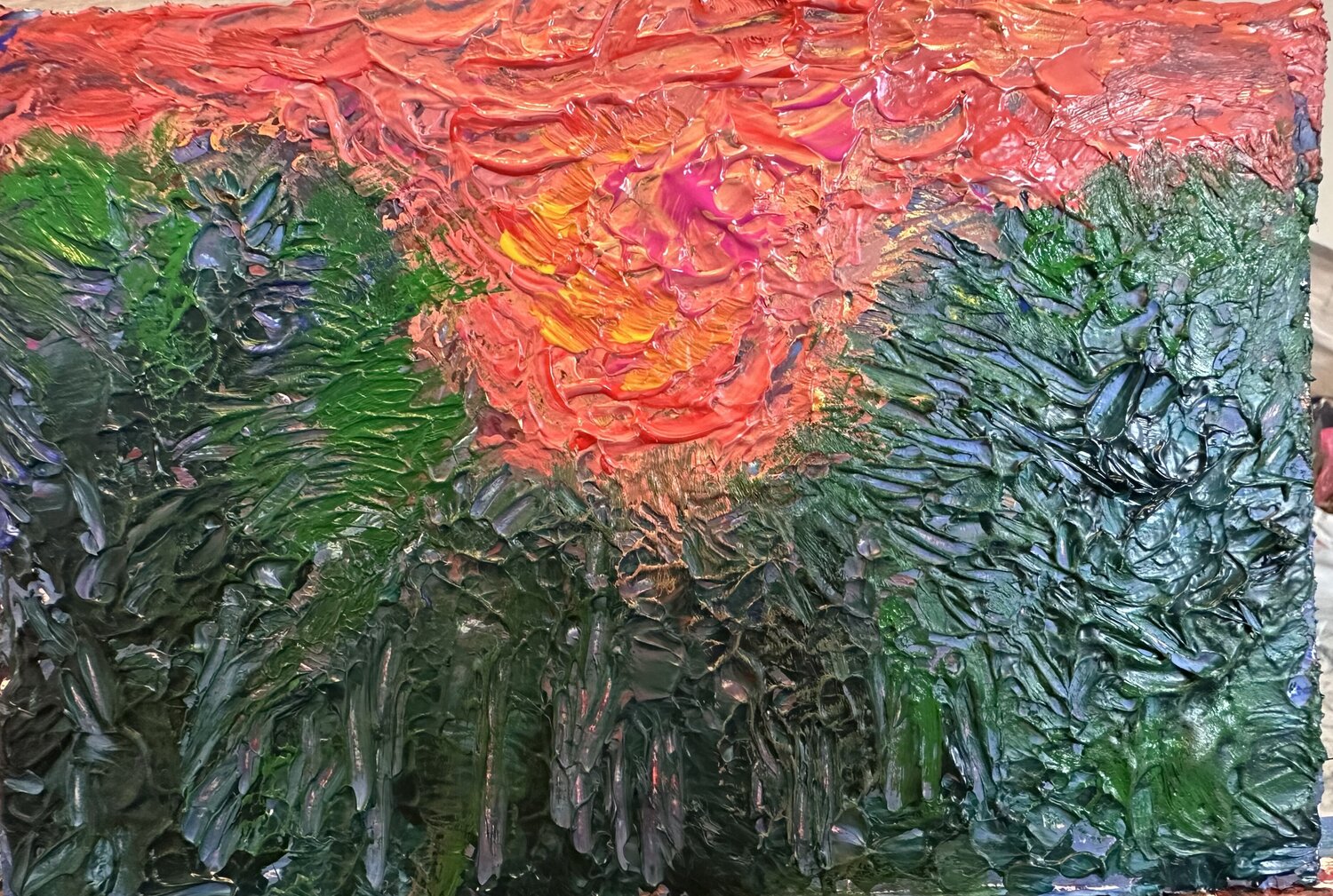 Waldlichtung im brennenden Abendrot Steven Elijah Neuhaus Originalgemälde zu verkaufen