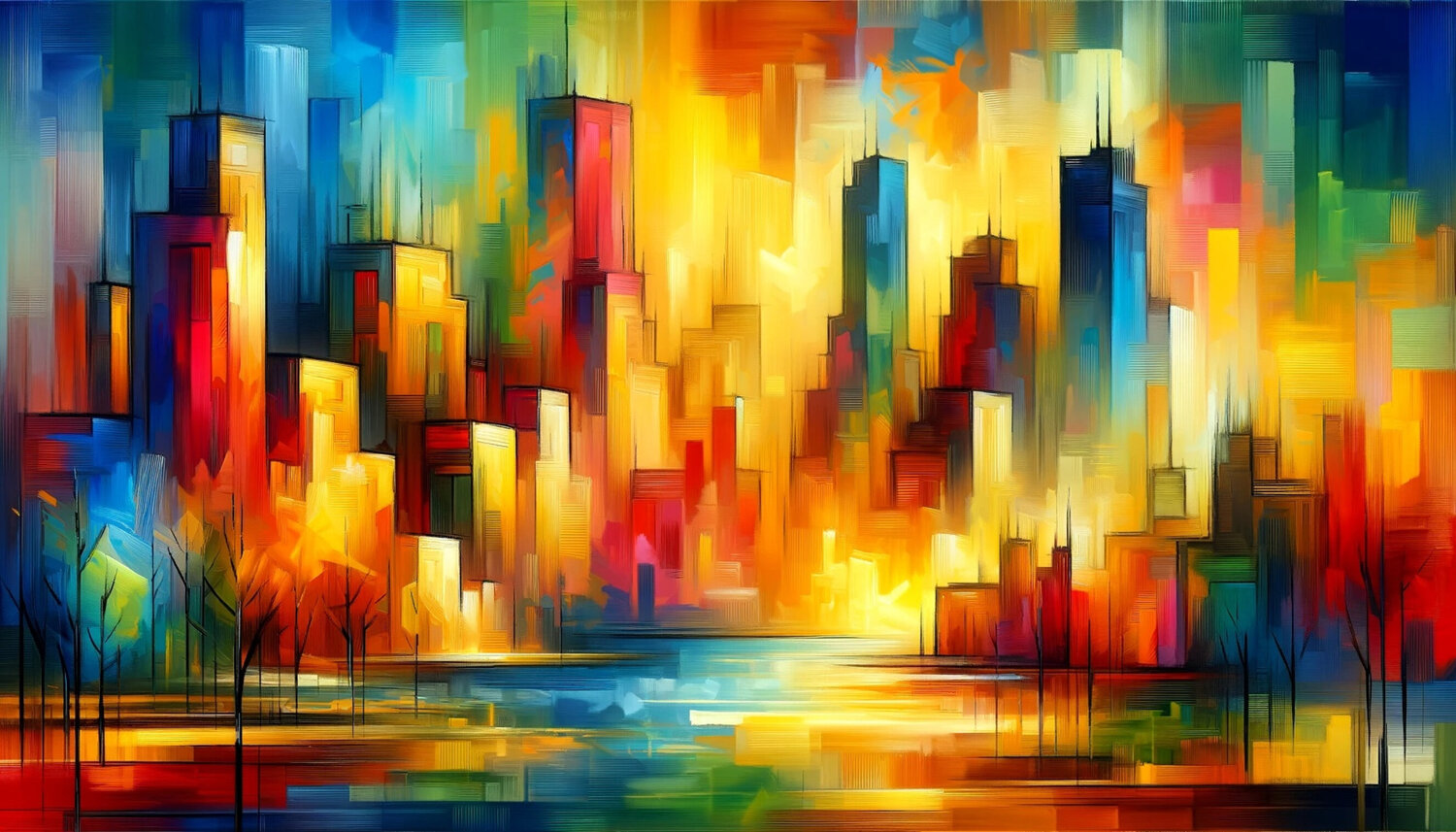 Illustration einer Urbanen Stadt Digital Paint Steven Elijah Neuhaus Originalgemälde zu verkaufen