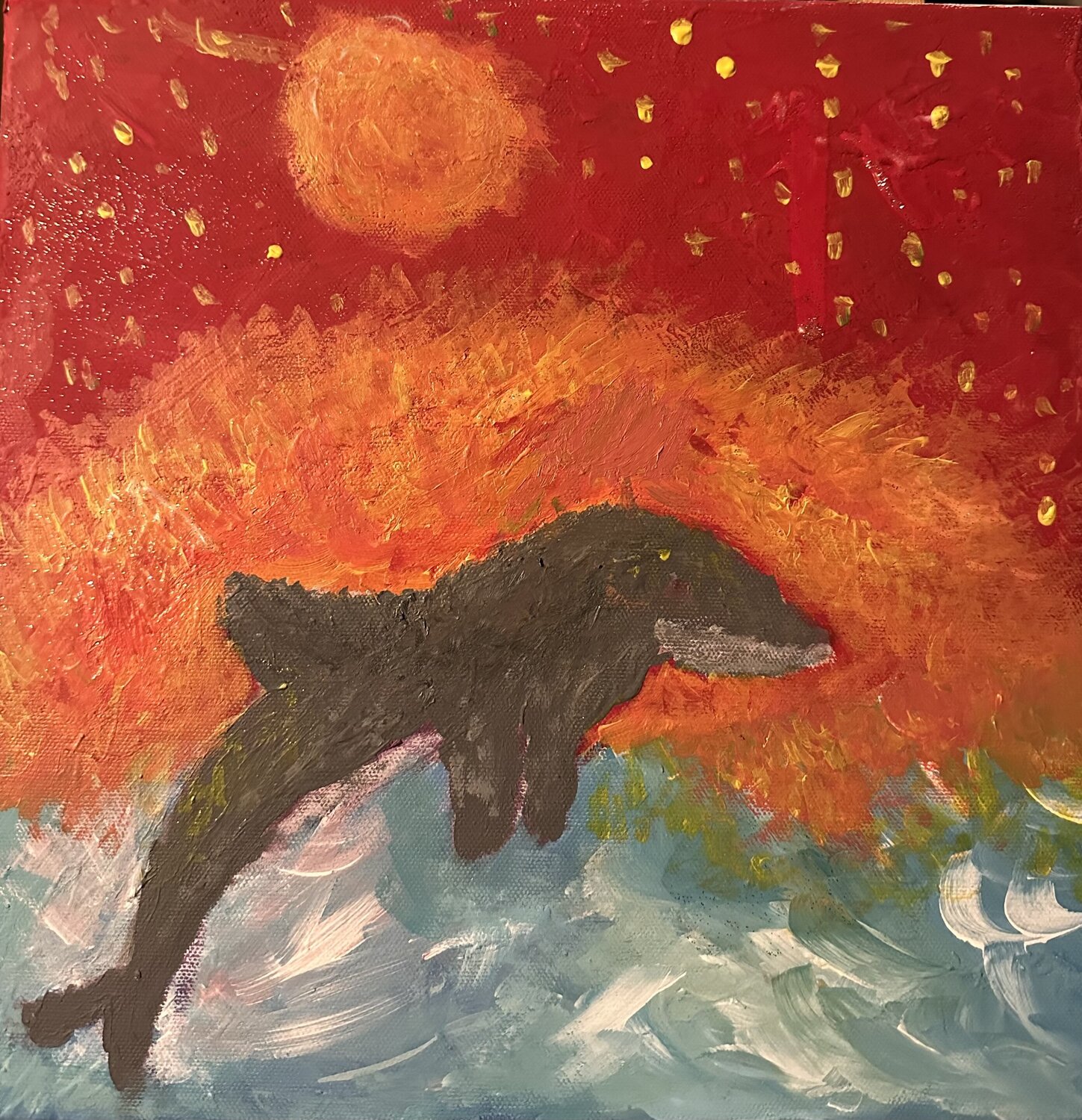 Der Fröhliche Delfin in der Abendsonne Steven Elijah Neuhaus Originalgemälde zu verkaufen