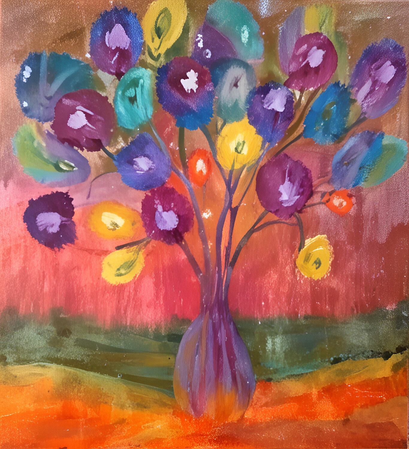 Schillernde Blumen ein Stück Digital und Analog Kombiniert Steven Elijah Neuhaus Originalgemälde zu verkaufen