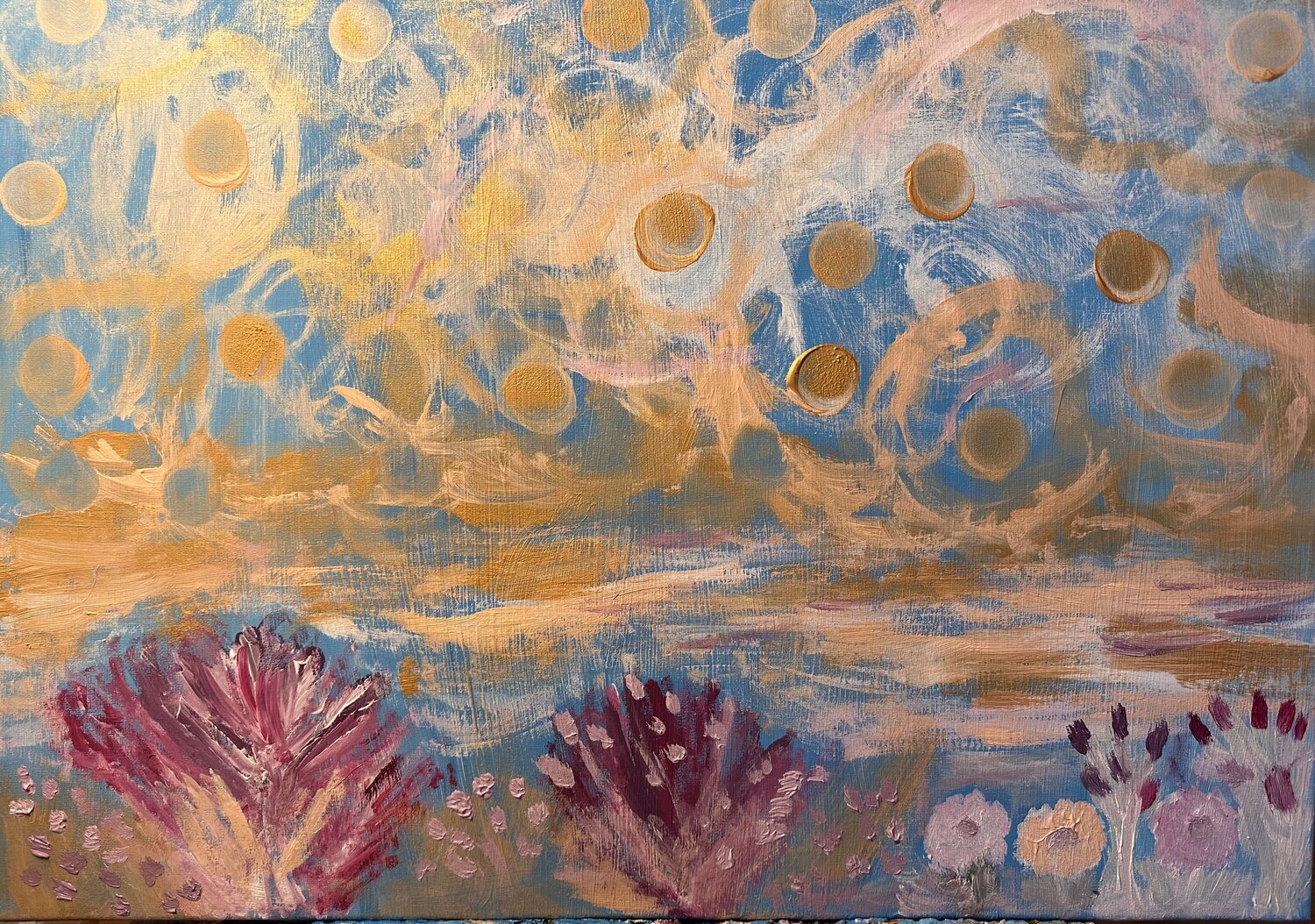 Zwischen Blumen und Kosmos Steven Elijah Neuhaus Originalgemälde zu verkaufen