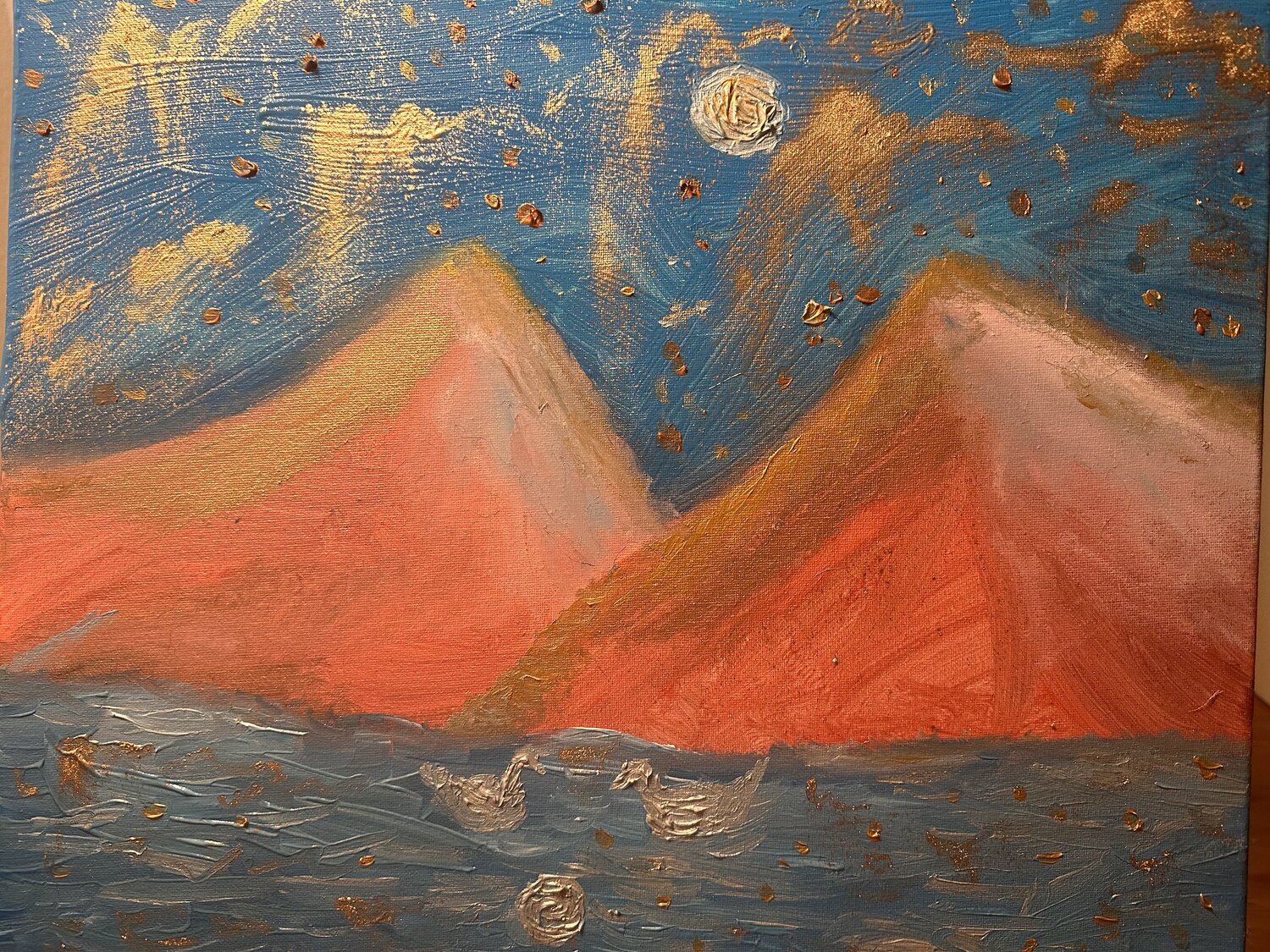 Freiheit am See unter Sternen mit 2 Enten Steven Elijah Neuhaus Originalgemälde zu verkaufen