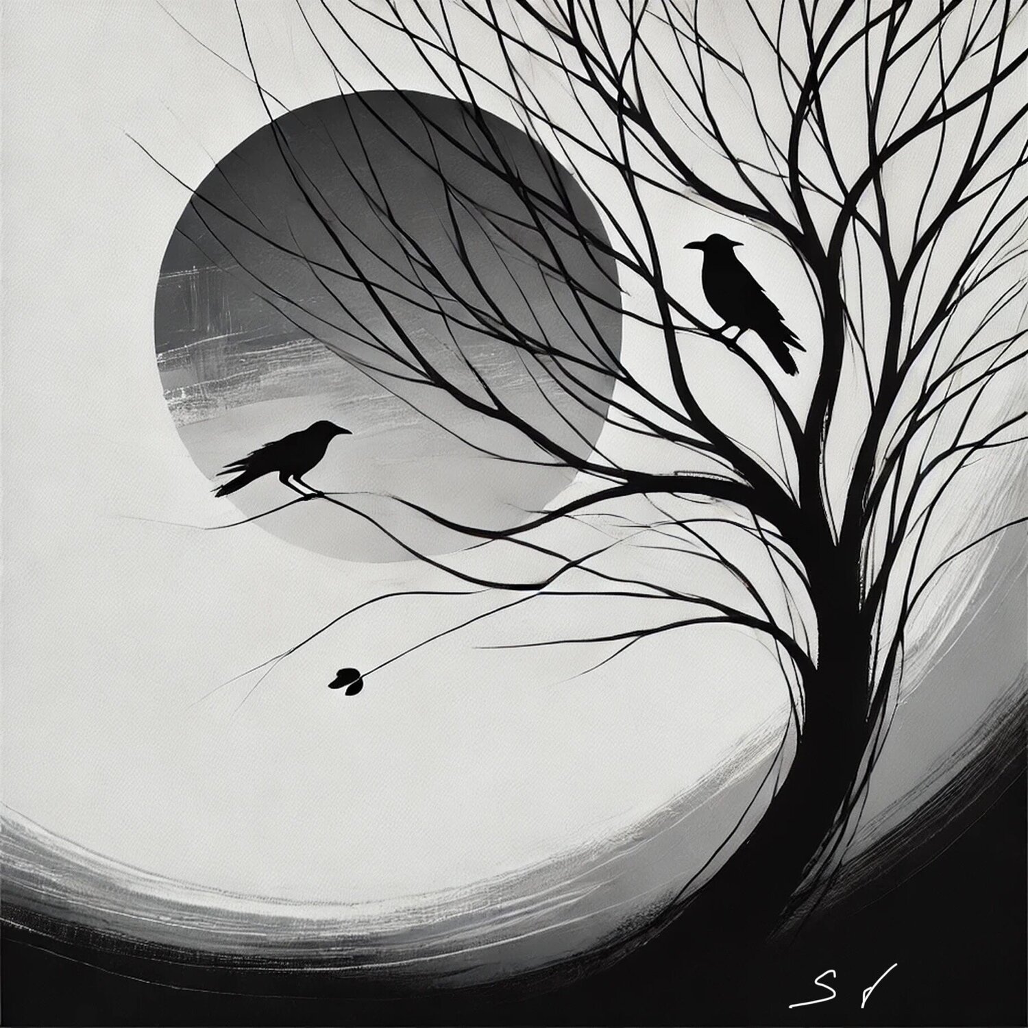 Der Baum und die Vögel  Digital Paint Steven Elijah Neuhaus Originalgemälde zu verkaufen