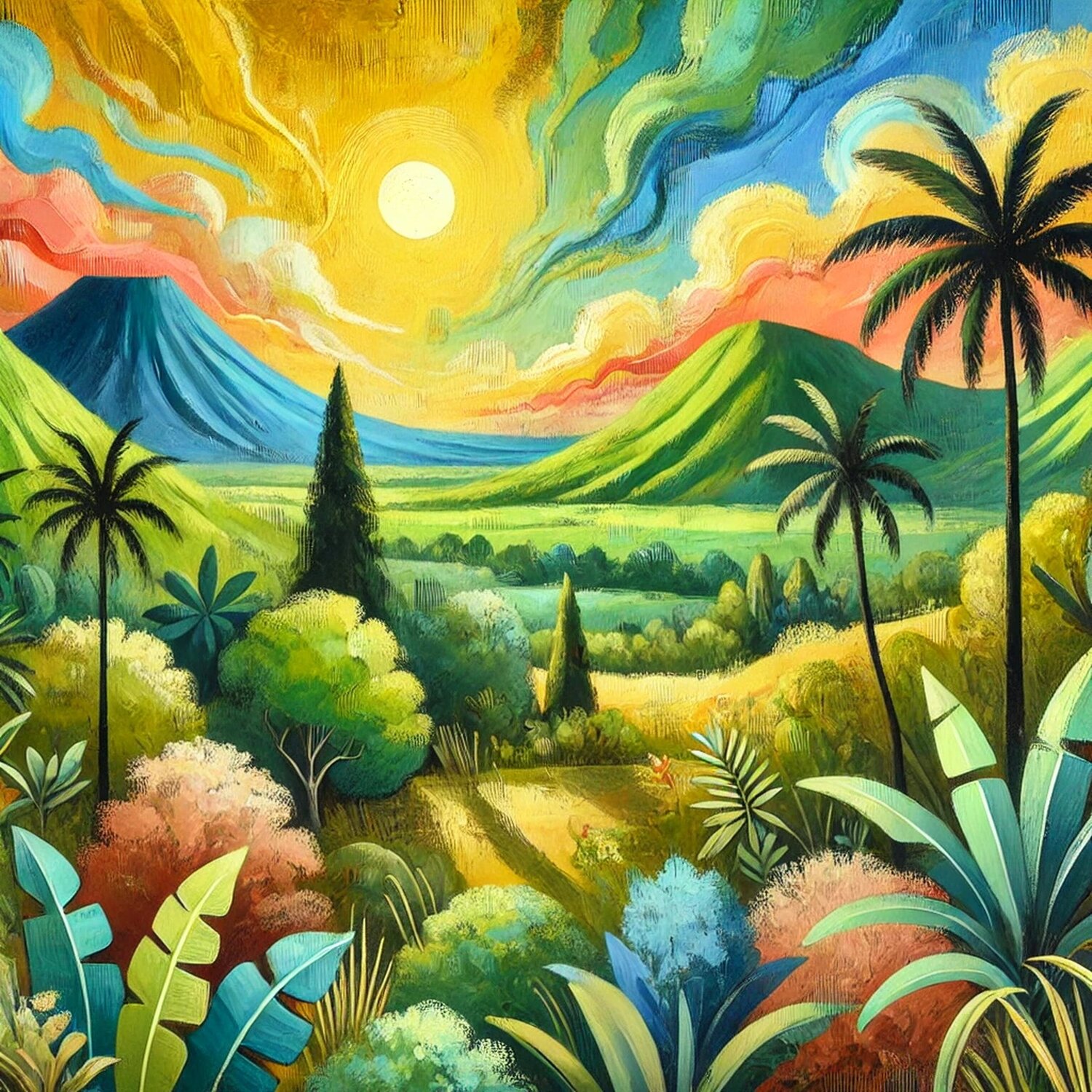 Naive digitale Landschaft physisch nachbearbeitet Steven Elijah Neuhaus Originalgemälde zu verkaufen