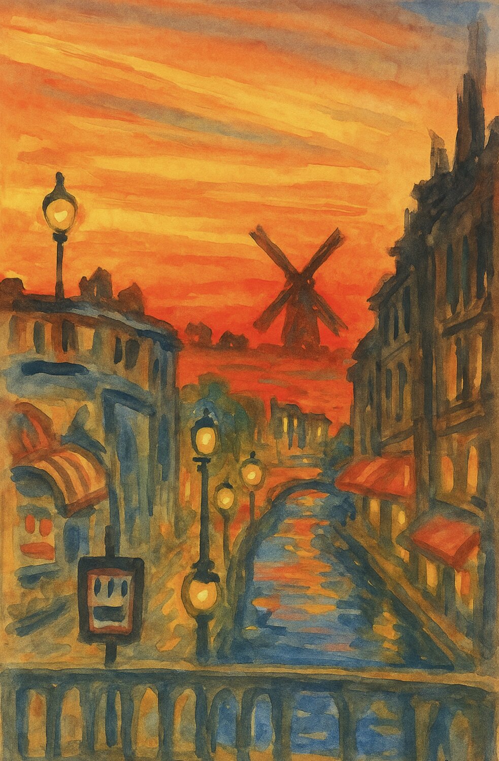 Schimmern der Stadt Mixed Media Werk Steven Elijah Neuhaus Originalgemälde zu verkaufen