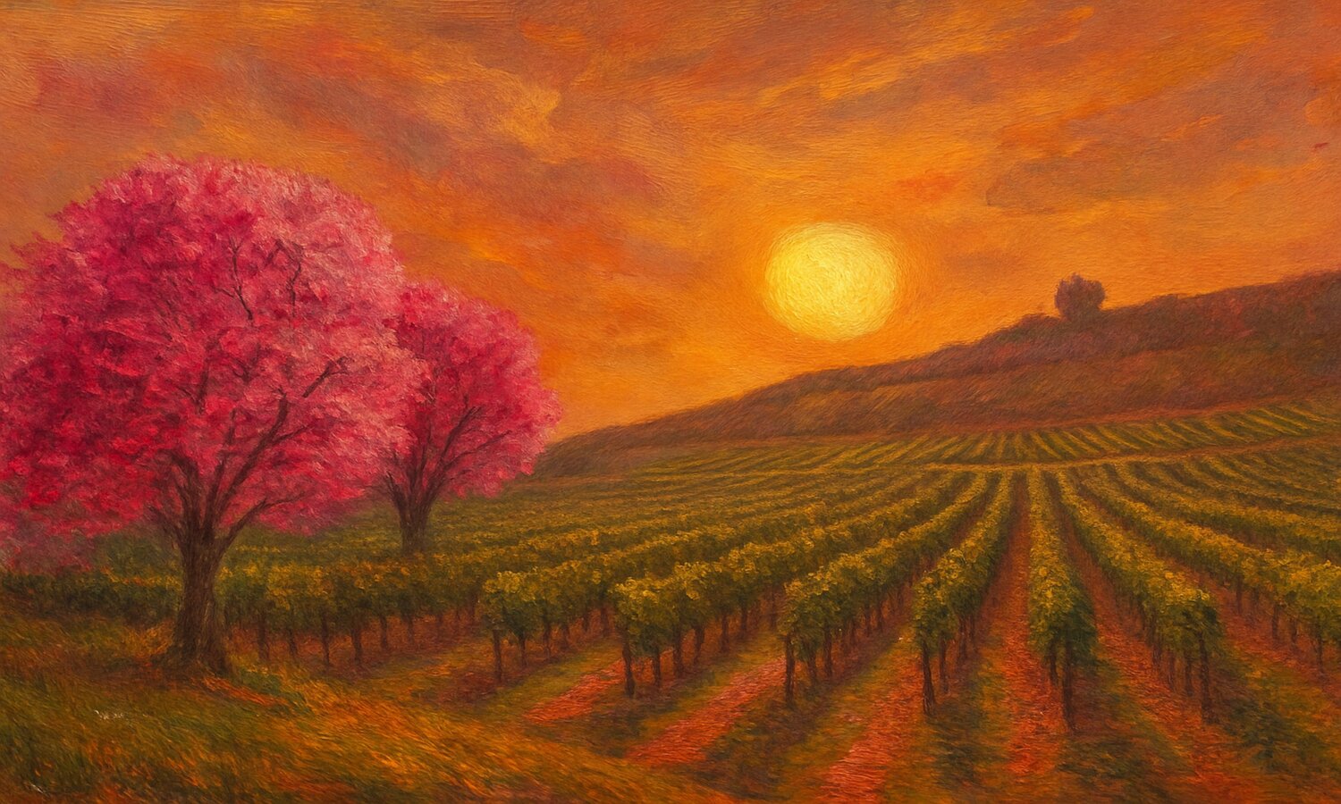 Kirschblüten am Weinberg Steven Elijah Neuhaus Originalgemälde zu verkaufen