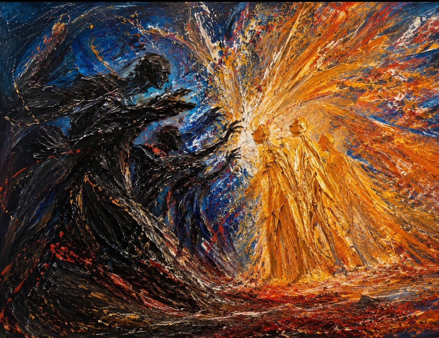 Licht siegt über Dunkelheit Mixed Media Steven Elijah Neuhaus Originalgemälde zu verkaufen