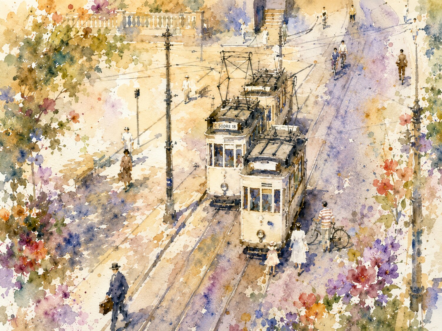 Le Tramway Mixed Media physisch / digital Art auf Leinwand Steven Elijah Neuhaus Originalgemälde zu verkaufen