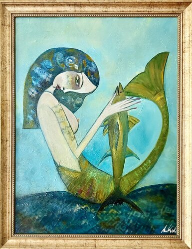 Русалката и златната риба von Анна Мутавска, Malerei kaufen auf Singulart