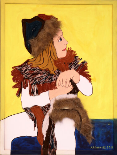 Painting of Basia the Sheep from the STMiT performance "A Christmas with a Wink in the Eye" di Aleksandra Łojek-Szymanowska, Altri media in vendita su Singulart