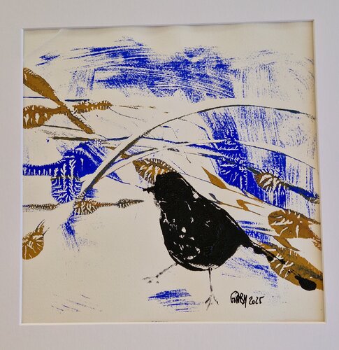 Vogel, Monotypie mit Malerei von Gabriele Wöllhaf, Druck kaufen auf Singulart