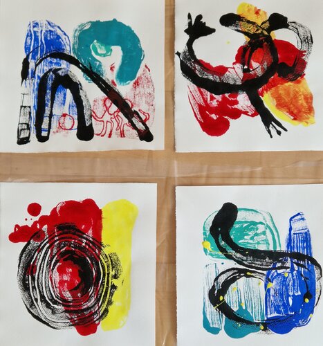 Spiel-Zeit Quadriptychon 1 von Gabriele Wöllhaf, Druck kaufen auf Singulart