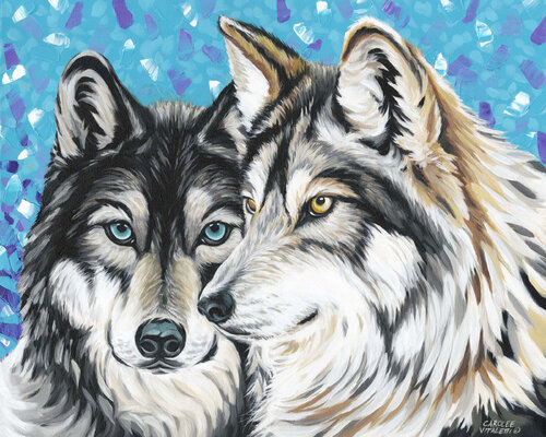 Grey Wolf & Wild Dog de Carolee Vitaletti, Pintura a la venta en Singulart