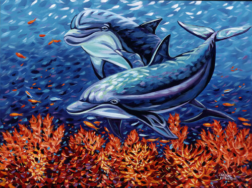 Playful Dolphins de Carolee Vitaletti, Pintura a la venta en Singulart