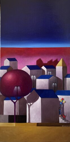 Zack e i palloncini (Serie Città immaginarie) von Maria Carmen Salis, Malerei kaufen auf Singulart