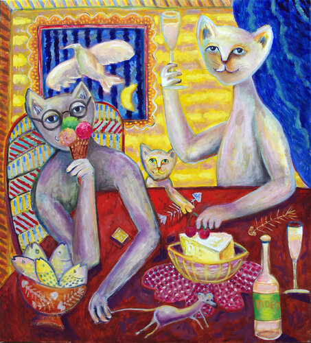The Cat Family van Andrew Osta, Schilderij te koop op Singulart