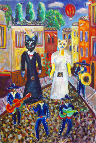 Cat Wedding Parade di Andrew Osta, Pittura in vendita su Singulart