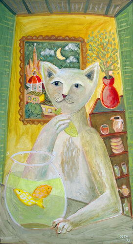 Home Alone Cat with Fish by Andrew Osta, 油畫 for Sale on Singulart