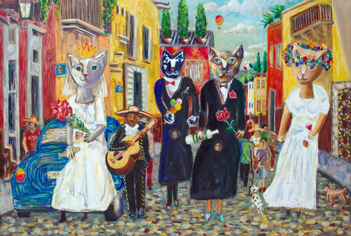 Cat Wedding Parade di Andrew Osta, Pittura in vendita su Singulart
