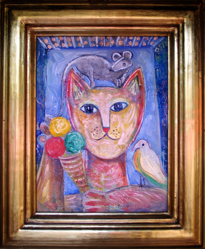 Ice Cream Cat with Bird von Andrew Osta, Malerei kaufen auf Singulart